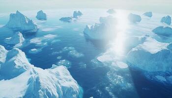 Large chunks of ice in the ocean top of view landscape photo