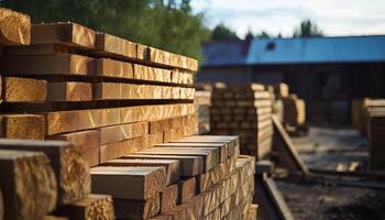 Pile pine cut log lumber sawmill tree from replanted forests for furniture or building photo