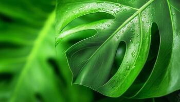 Monstera leaf macro photo foliage surface dramatic effect darkness background
