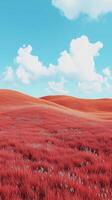 Red grass on hill and blue-sky view with clouds nature environment photo
