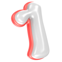 1 Number Red And White 3D Rendering png