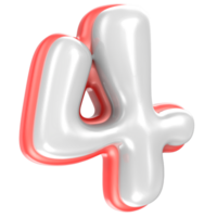 4 Number Red And White 3D Rendering png