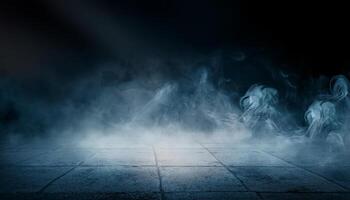 Smoke On Cement Floor With Defocused Fog In Halloween Abstract Background for design, art or photo effects and color inversion use.
