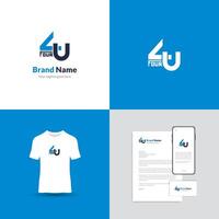 4U Letter Logo Monogram Design. This logo is creative, simple, elegant, modern, and unique, combining the typography of letters 4 and U. vector