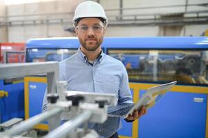 Portrait Caucasian professional Engineer factory. Manufacturing Factory photo
