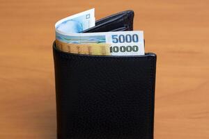 Israeli new shekel in the black wallet photo