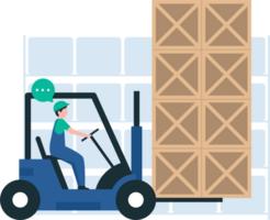 Warehouse Loader Stacking Pallets, Efficient Warehouse Operations, Pallet Loading, Warehouse Equipment, Material Handling, Supply Chain Efficiency. illustration png