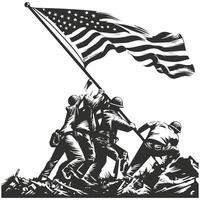 The american flag is raised on top of a hill vector