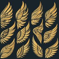 A set golden wings design. vector
