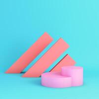 Pink cylindrical podium with panels on bright blue background in pastel colors photo