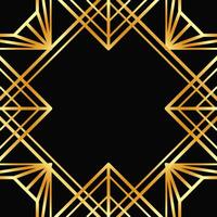 Gold decorative empty frame. Art Deco square line art border for social media, post card, banner on black. Gatsby style template vector