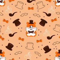 Seamless pattern featuring a dapper hamster gentleman sporting a top hat, bow tie, and whiskers vector