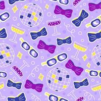 Disco party seamless pattern for print or design on light purple background vector