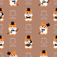 A charming seamless pattern featuring a sophisticated hamster dressed in a top hat and bow tie vector
