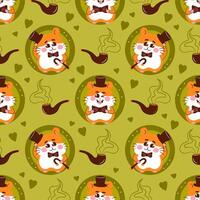 Seamless pattern featuring a dapper hamster on light green background vector