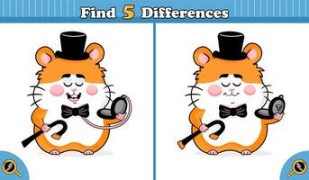 Spot the Differences between Gentlemanly Hamsters with Clocks vector
