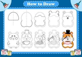Step-by-step guide how to draw hamster gentleman drinking tea vector