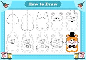 Drawing tutorial - cute hamster gentleman character vector