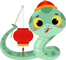 Cute Chinese New Year Snake Cartoon Character With Lantern vector