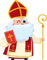 Cute Saint Nicholas or Sinterklaas Cartoon Character With Bible And Scepter vector