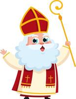Cute Saint Nicholas or Sinterklaas Cartoon Character Holding A Scepter And Waving For Greeting vector