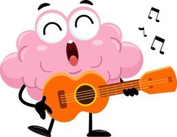 Funny Brain Cartoon Character Playing A Guitar And Singing vector