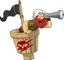 Funny Pirate Cartoon Character Using A Telescope In A Crows Nest vector