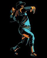 Isolated, high contrast, baseball player is throwing ball illustration. vector