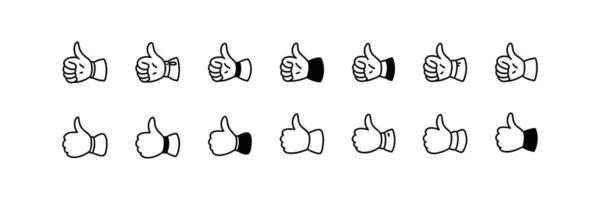 Thumb up cute line doodle icons set. Good expression. Hand sketch illustration. Social media comment, post like, rate symbol. Customer positive feedback. Raised finger vector