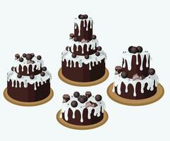 Set of chocolate cakes in cartoon style. illustration isolated on white background. vector