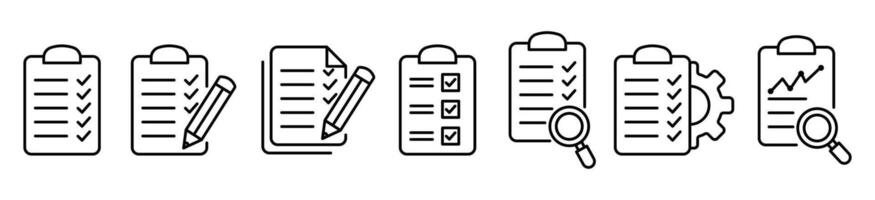 Evaluation thin line icon set. quality, survey, analysis, management data, inspection, checklist, review illustration eps 10. vector