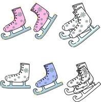 skates for skating on ice with a curved nose on a transparent background. Cartoon style with stroke and glitter and shimmer effect to give the effect of winter magic or novelty. illustration vector