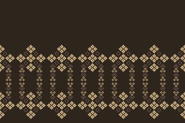 Traditional ethnic motifs ikat geometric fabric pattern cross stitch.Ikat embroidery Ethnic oriental Pixel brown background.Abstract,illustration. Texture,decoration,wallpaper.