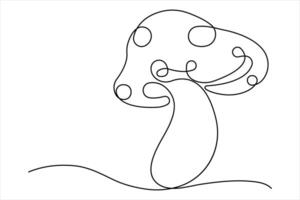 Mushroom continuous one line art drawing of design outline art illustration vector