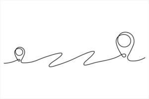 Continuous one line art drawing of Location and path pointers design outline illustration vector