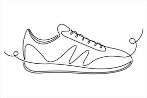 Continuous one line art drawing of casual sneakers shoes design outline illustration vector