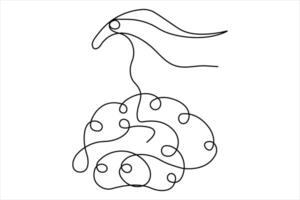 Human brain continuous one line art drawing of design outline minimalism illustration vector