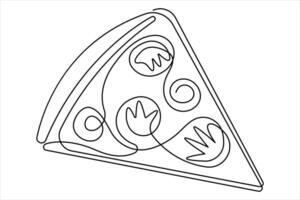 Continuous one line drawing of delicious cheese pizza design outline minimalism illustration vector