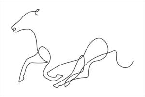One continuous line art drawing of horse animal design outline minimalism illustration vector