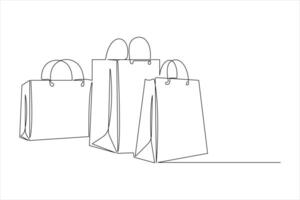 Continuous single one line drawing of shopping bag design minimalism illustration vector