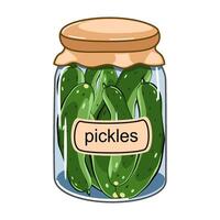 Homemade marinated pickles cucumbers in a glass jar vector
