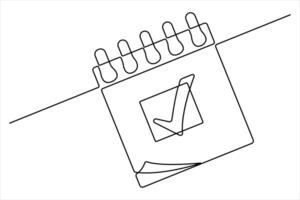 Continuous one line drawing of calendar design outline illustration vector