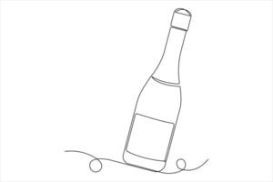 Wine bottle continuous one line art drawing of design outline illustration vector