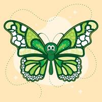 Colorful green and white butterfly with smiling face vector