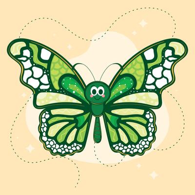 Colorful green and white butterfly with smiling face