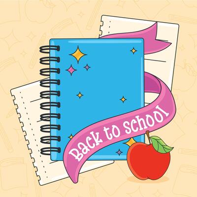Back to school spiral notebook with apple and banner