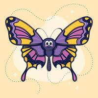 Colorful purple and yellow butterfly with smiling face vector
