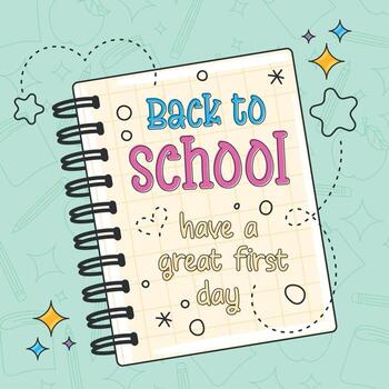 espalda a colegio espiral cuaderno con mensaje en cuadrícula papel vector