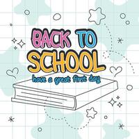 Book and back to school message with stars and grid vector