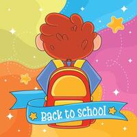 Back view of boy with backpack and colorful background vector